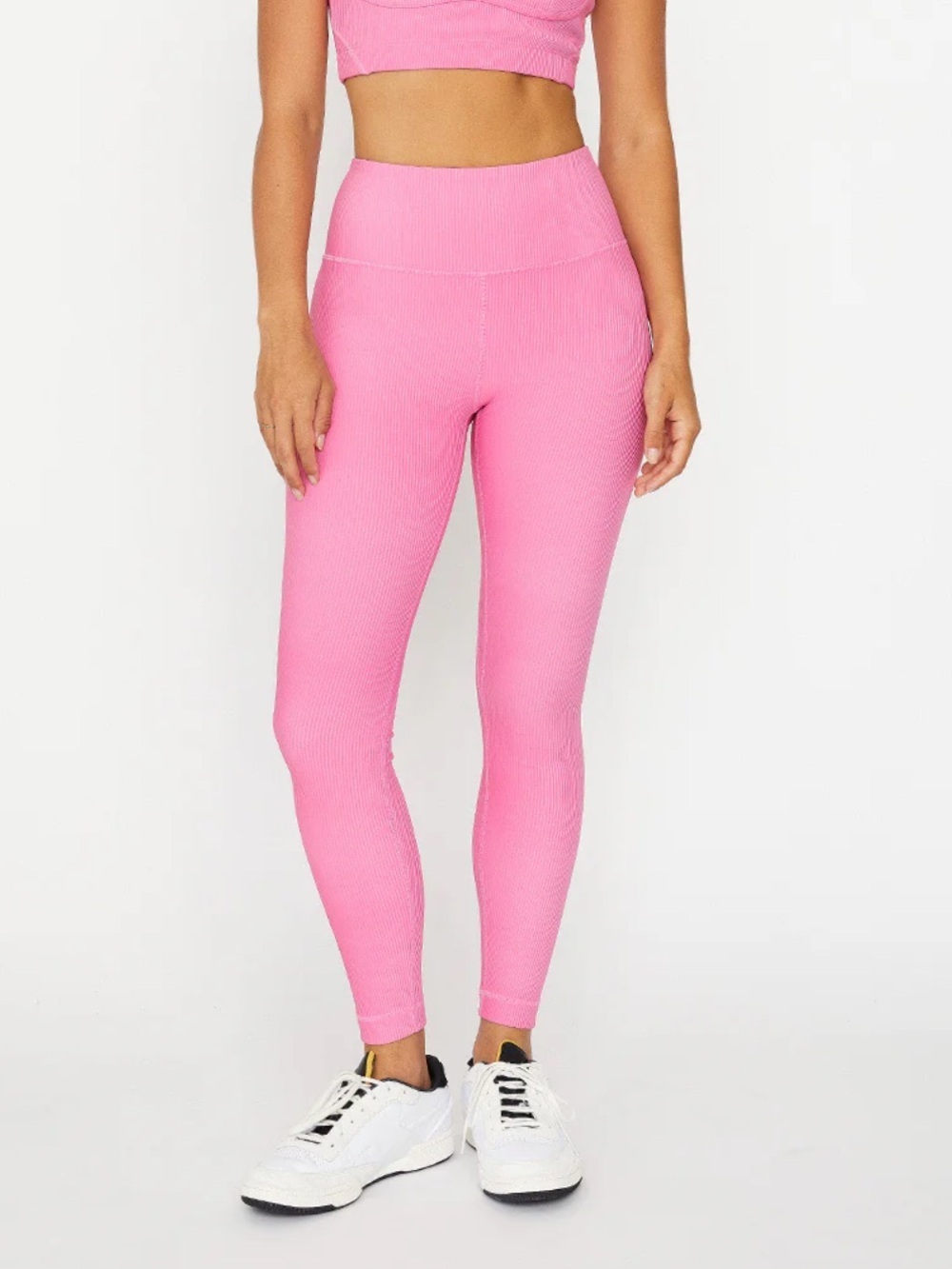 Cream Yoga High-Rise Pink Ribbed Leggings Size Medium